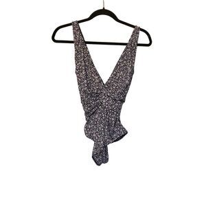 Jonathon Simkhai women’s blue and white floral, one piece swimsuit, size small